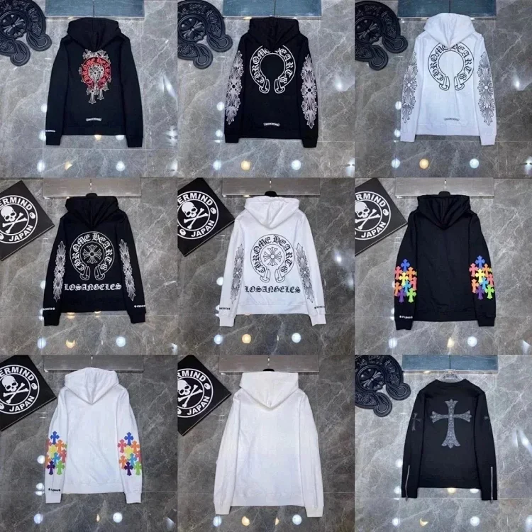 Chrome Hearts CH 2025 Colorful Cross Leather Sanskrit Hooded Sweatshirt for Casual and Versatile  