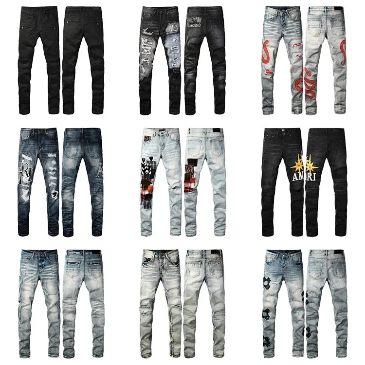  AMIRI new letter LOGO ripped patch slim-fit skinny jeans  7586223663  