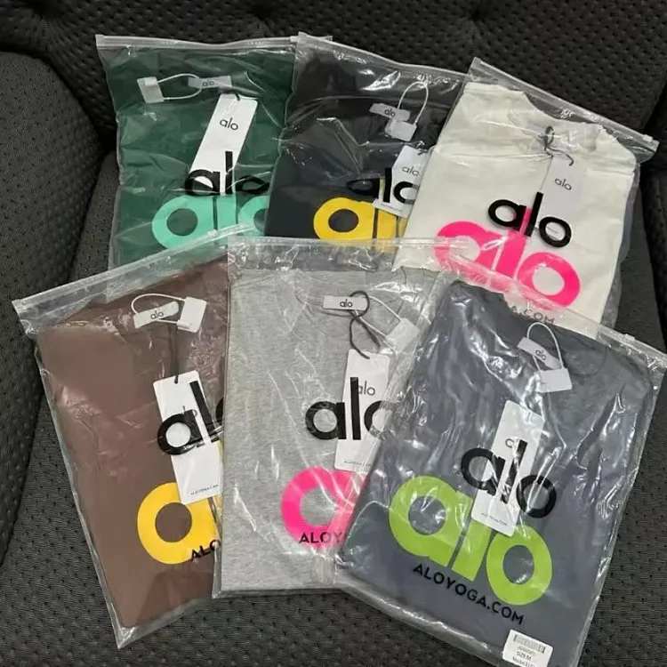  ALO Foamed Letter Hot Stamped Silver Short-Sleeved Crew Neck T-Shirt  7697661453  