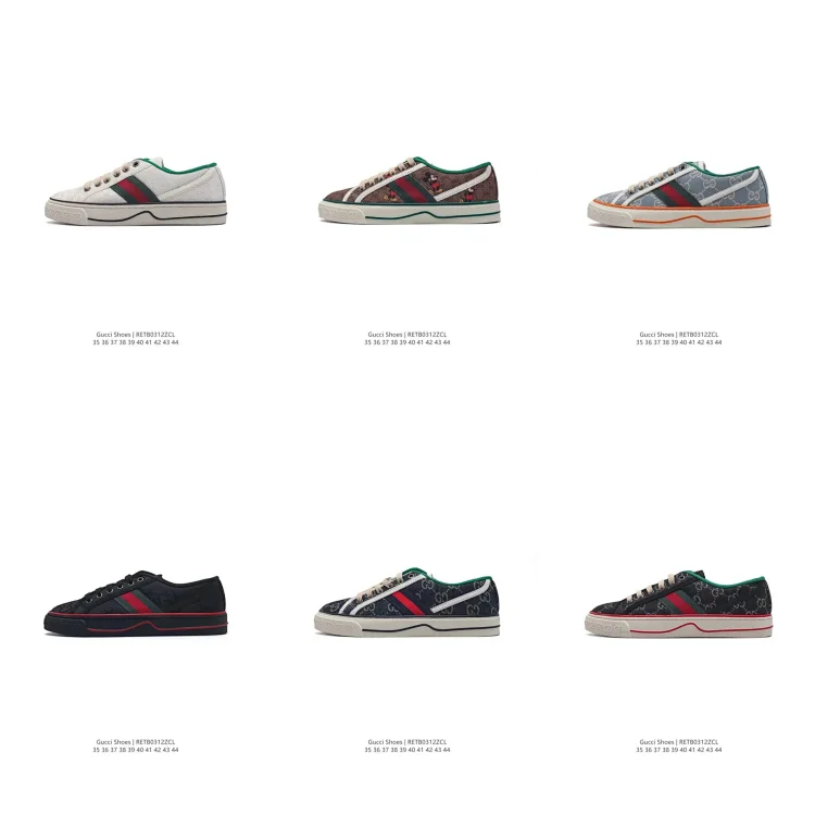 GUCCI Tennis 1977 Round-toe lace-up low-top canvas shoes  7702563236  